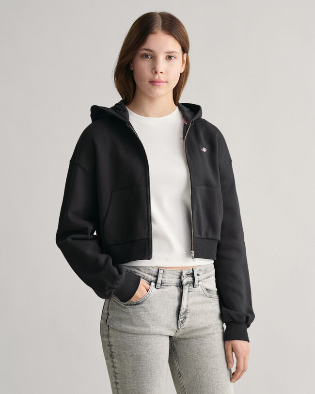 Felpa corta con cappuccio e zip Shield Teen Girls