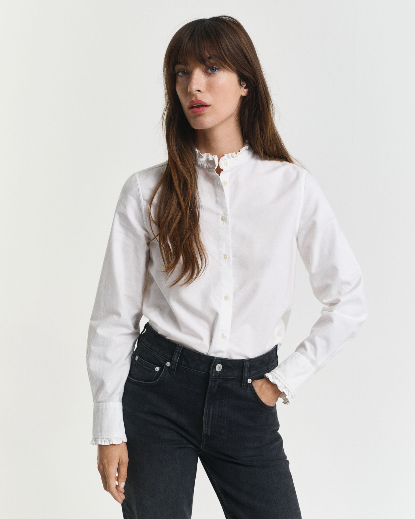 Blusa Oxford classica con volant