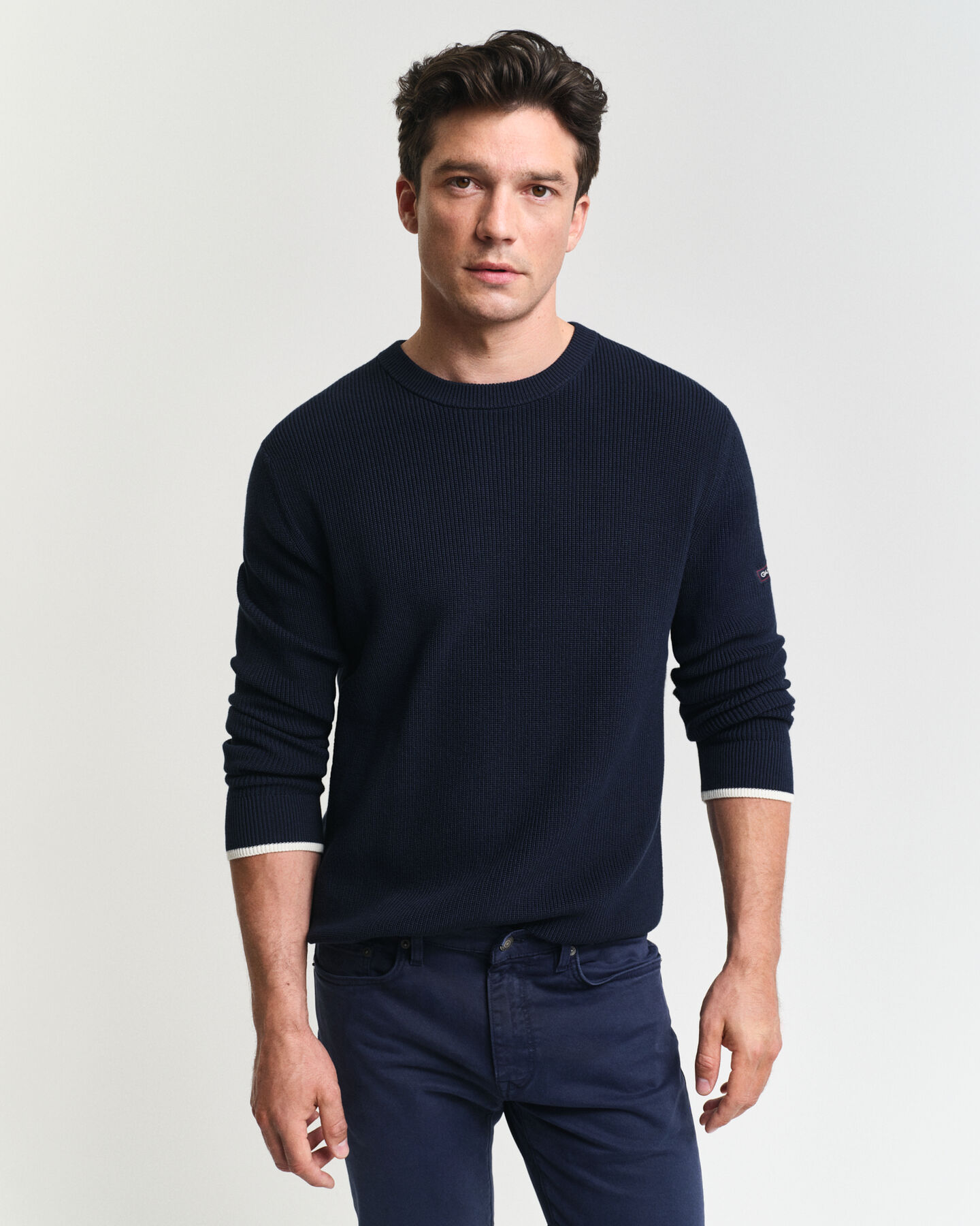 Maglia girocollo in cotone a coste