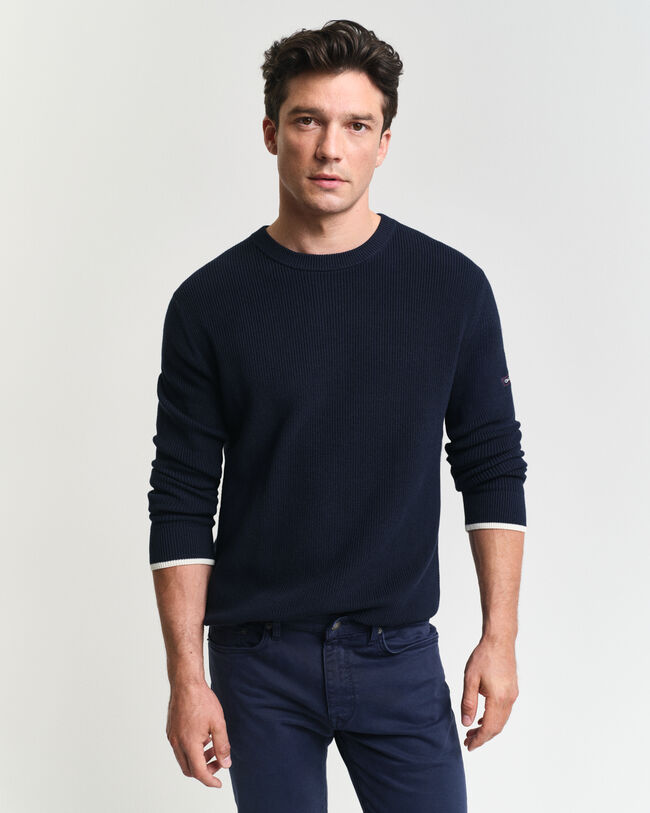 Maglia girocollo in cotone a coste