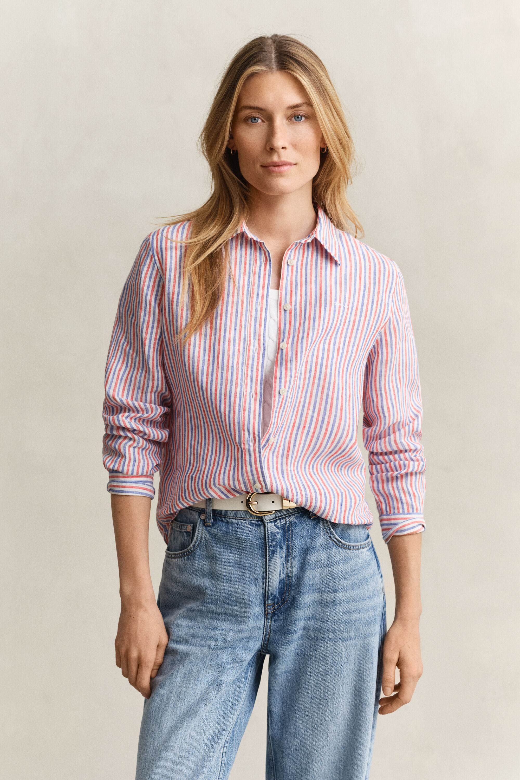 Camicia di lino a righe regular fit