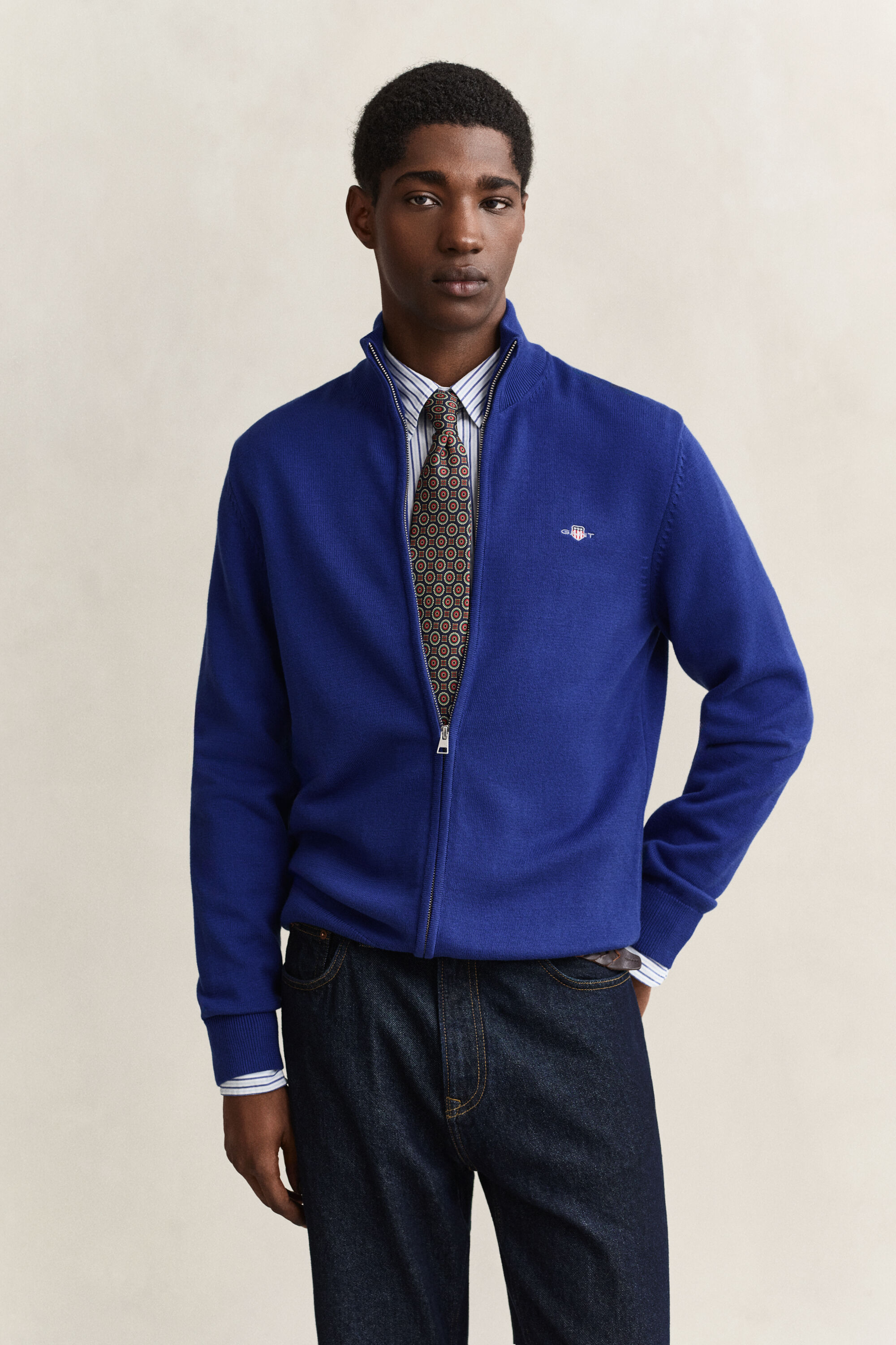Cardigan in cotone casual con zip
