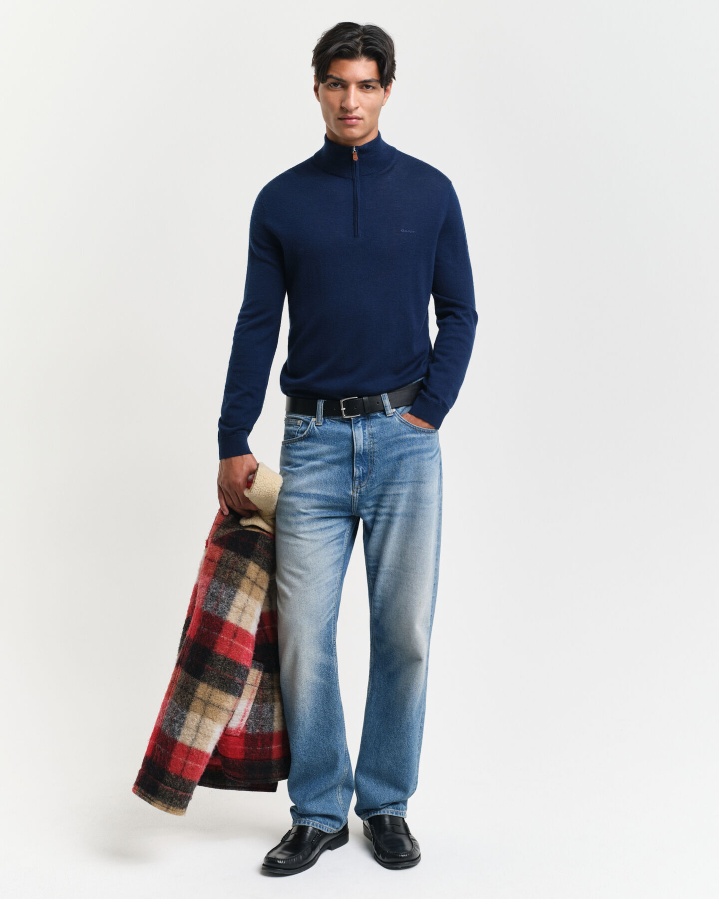 Maglia con zip corta in finissima lana merino