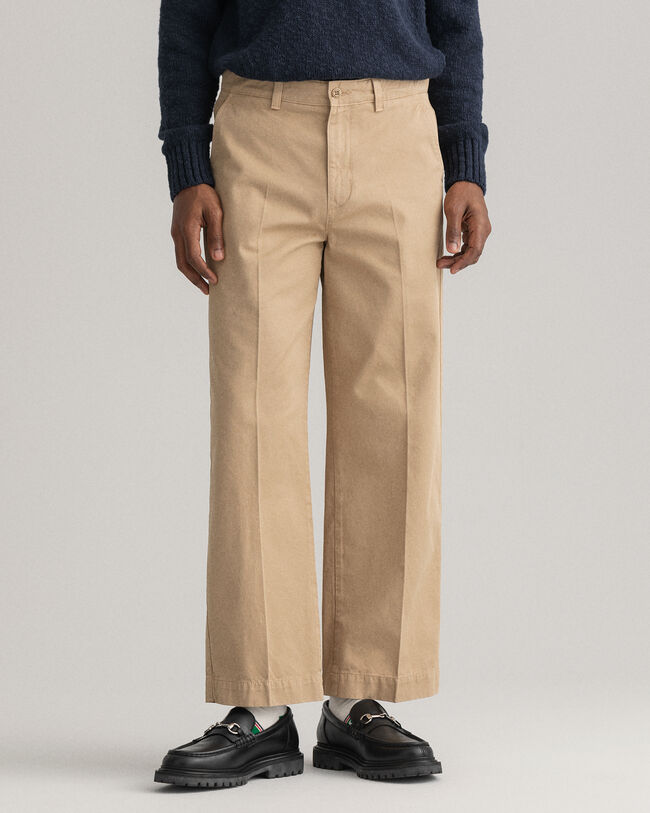 Pantaloni chino in twill di cotone gamba larga