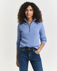 Maglia con zip corta in cotone elasticizzato a trecce