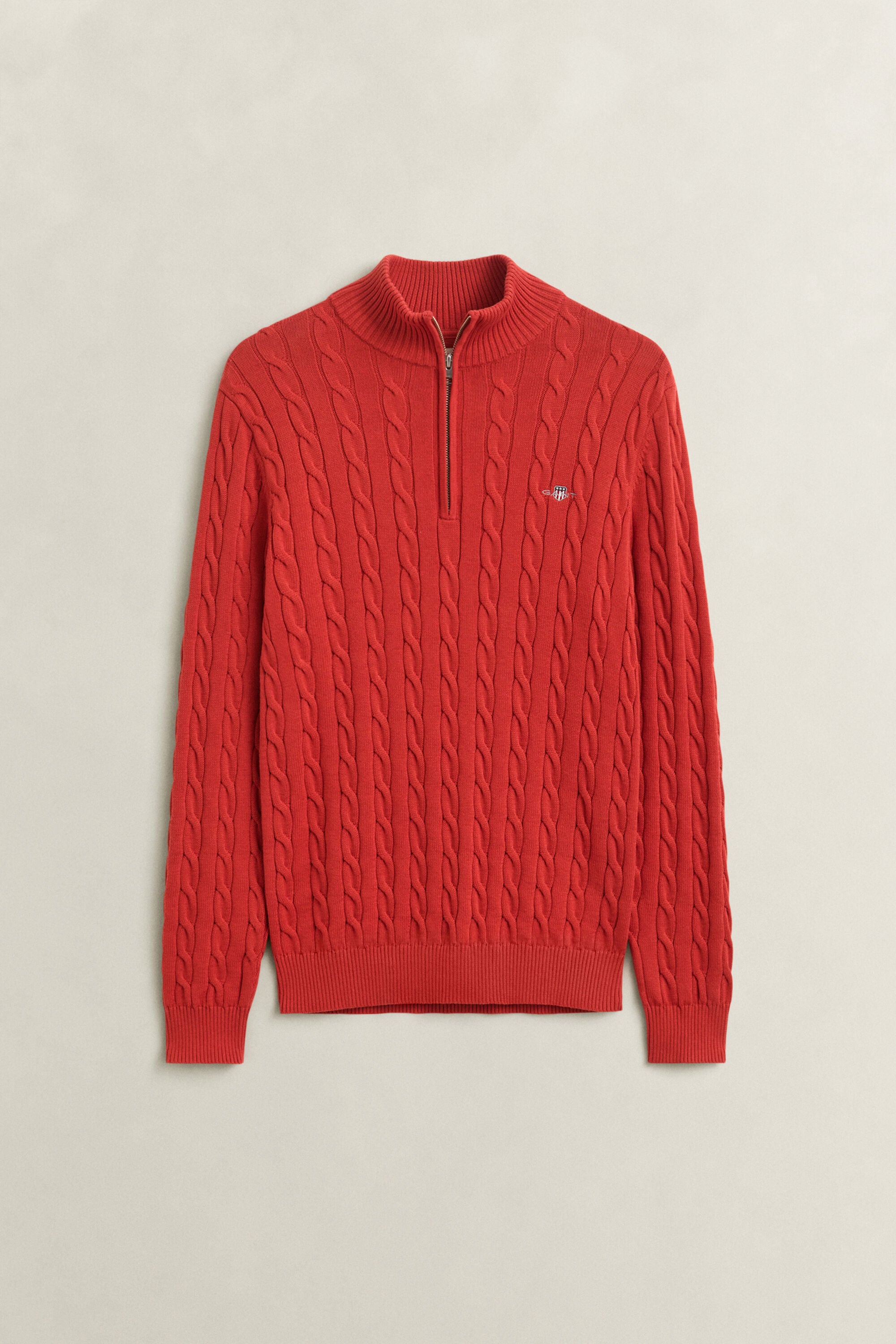Maglia con zip corta in cotone a trecce
