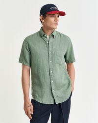 Camicia di lino tinto in capo maniche corte regular fit