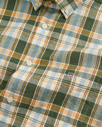 Camicia a maniche corte in misto cotone-lino a quadri regular fit