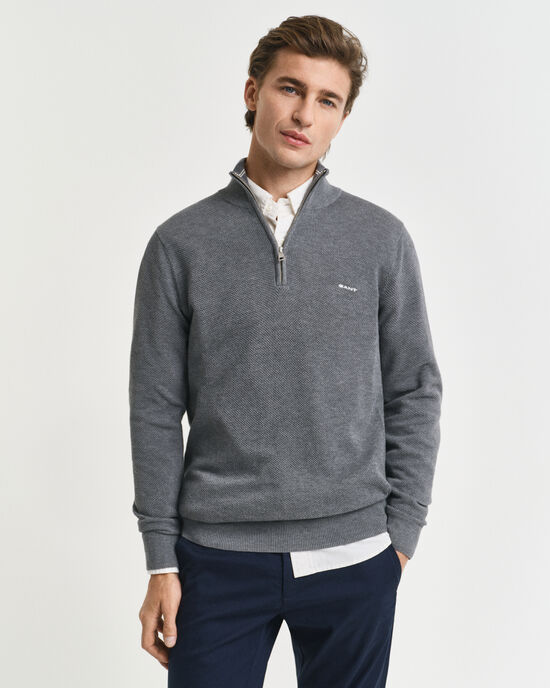 Maglia con zip corta in piqué di cotone