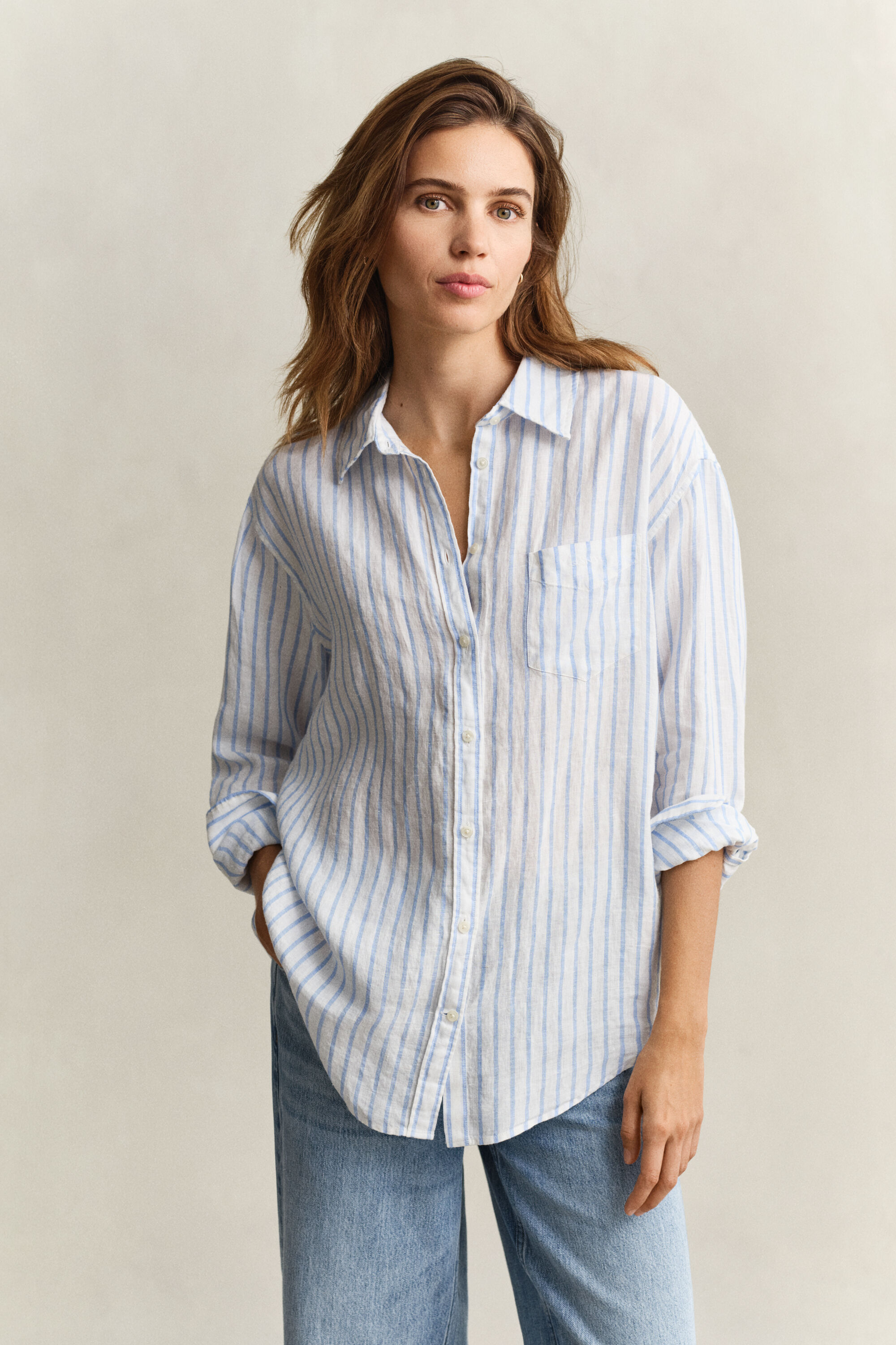 Camicia di lino a righe relaxed fit