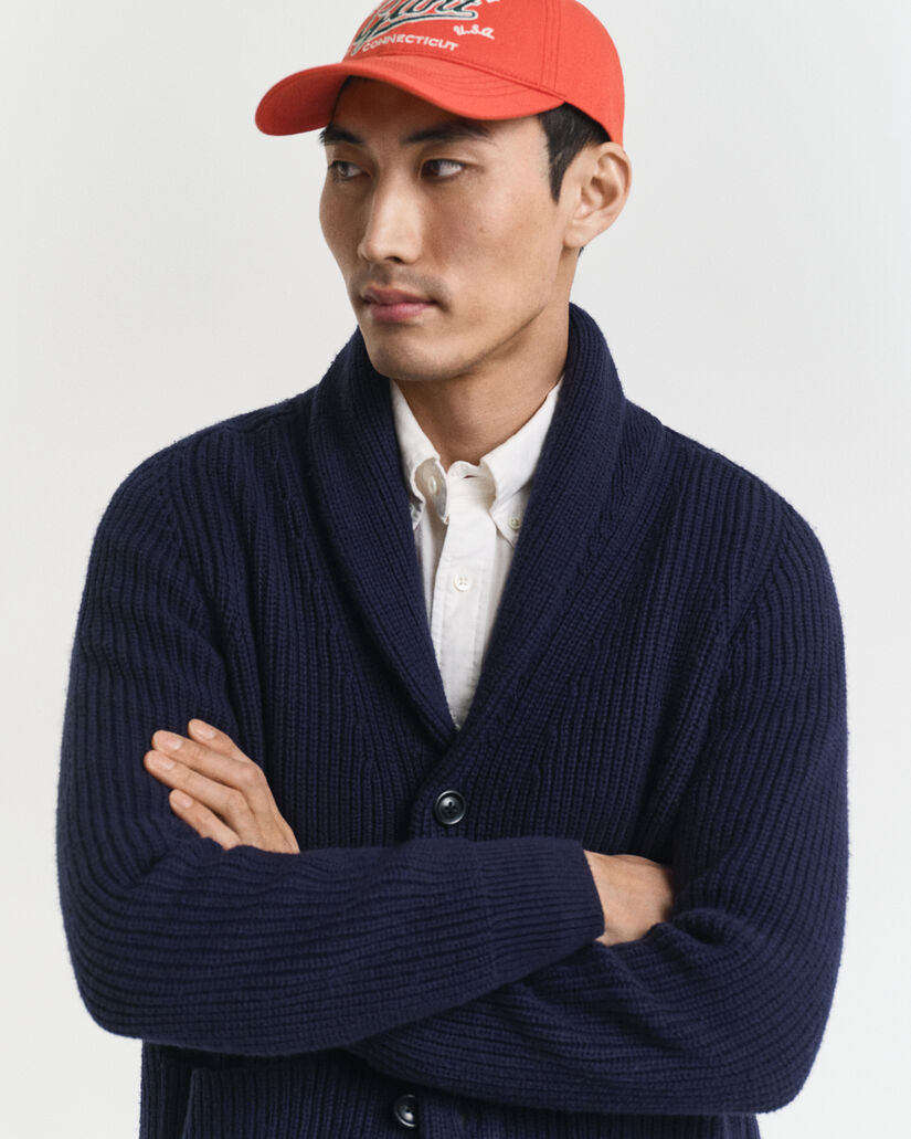 Cardigan con collo sciallato in misto lana