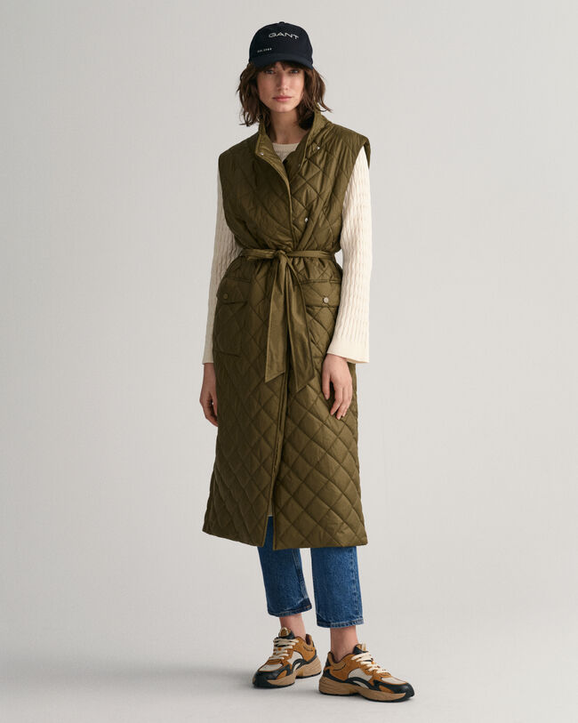 Piumino smanicato trapuntato lungo