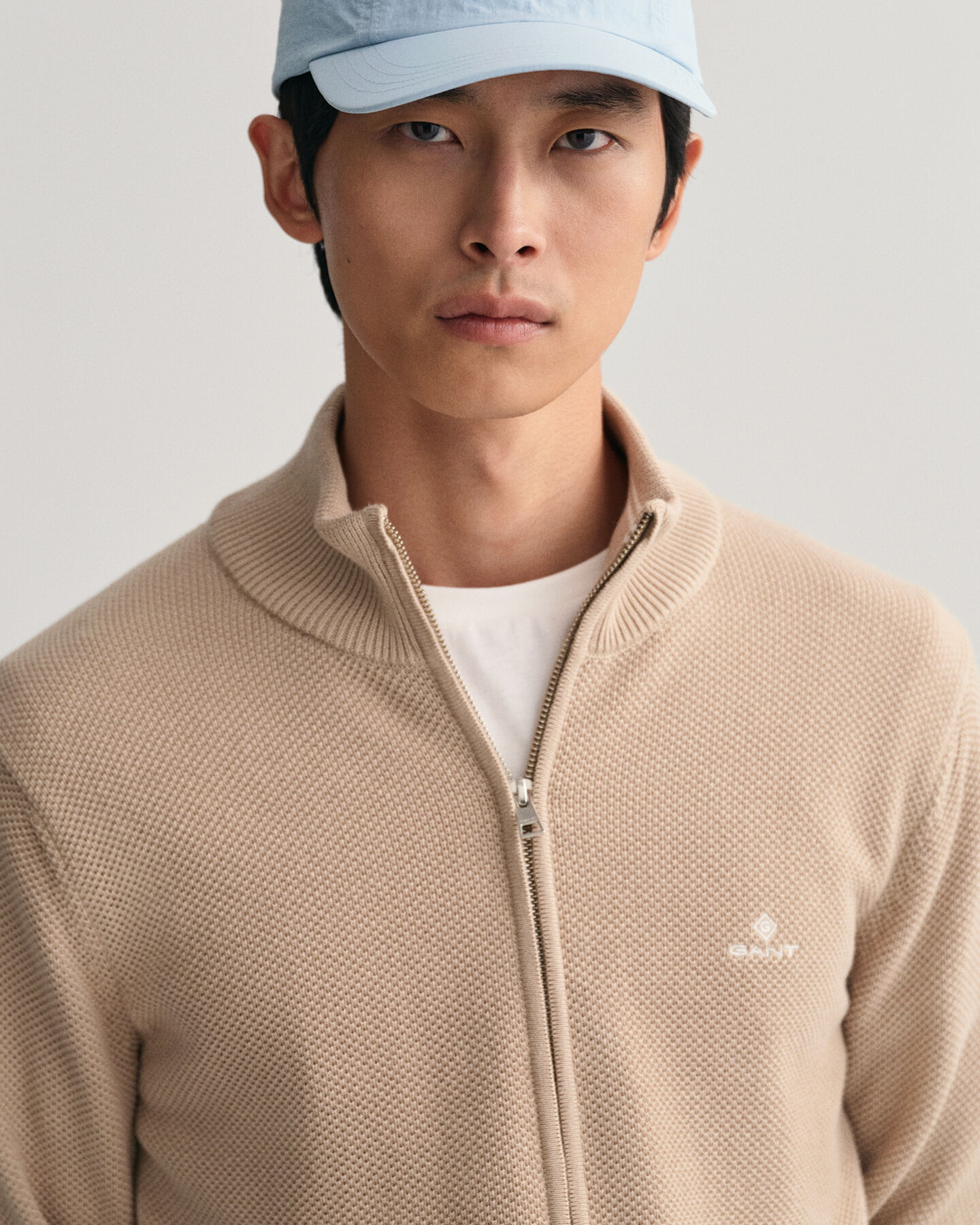 Cardigan con zip in piqu&eacute; di cotone