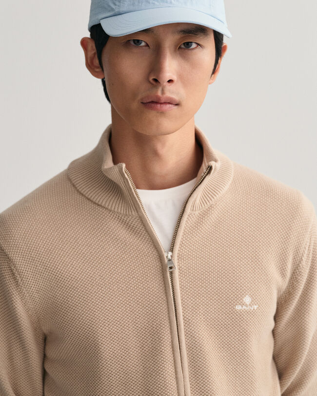 Cardigan con zip in piqu&eacute; di cotone