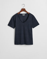 T-shirt in lino con scollo a V