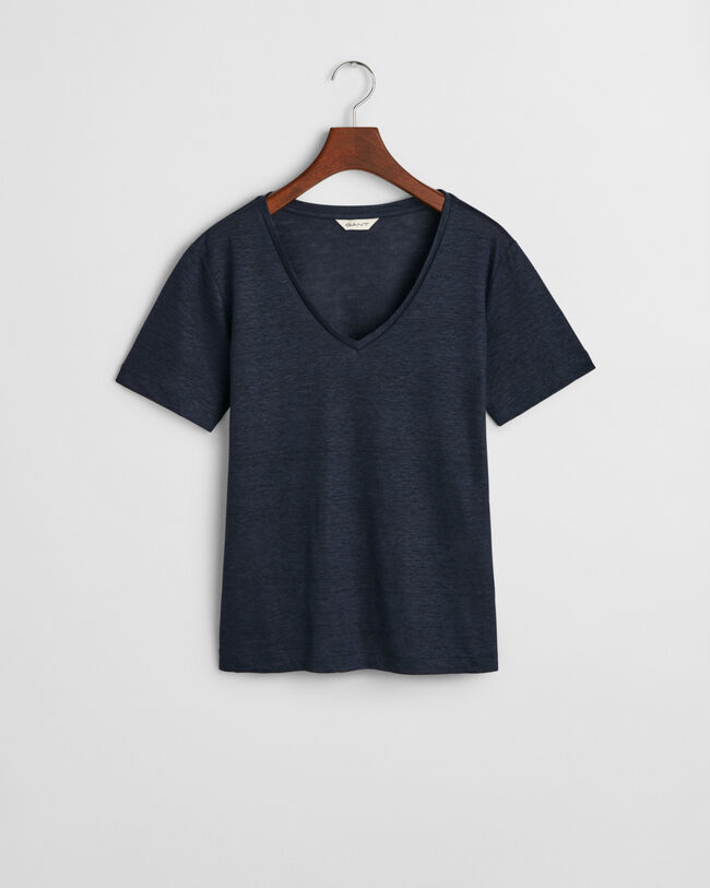 T-shirt in lino con scollo a V
