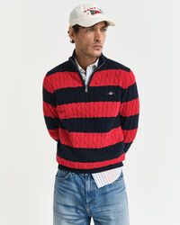 Maglia a righe in cotone a trecce con zip corta