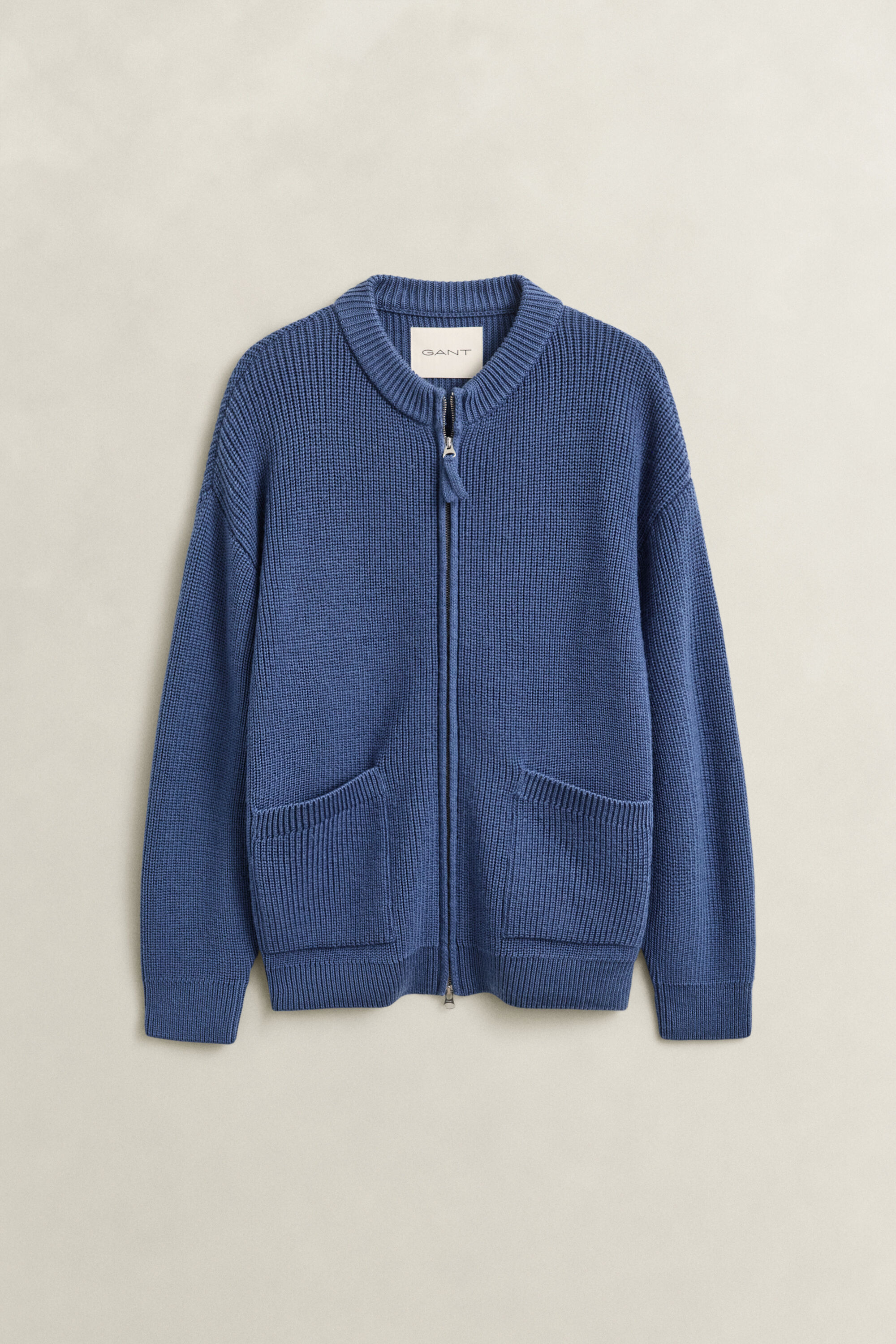 Cardigan con zip in lana a coste