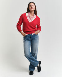 Maglia con scollo a V a contrasto