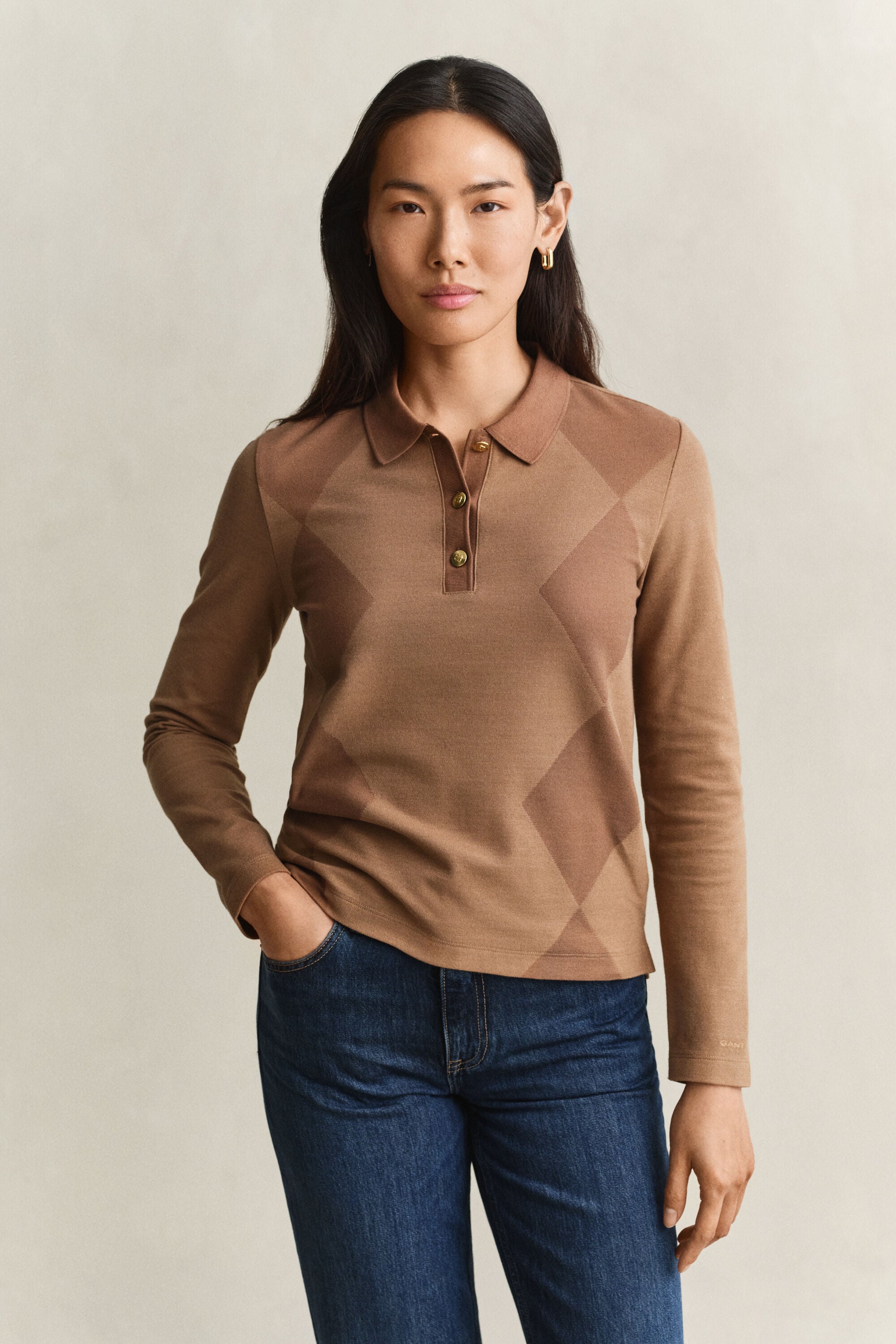 Camicia in stile polo a maniche lunghe Argyle