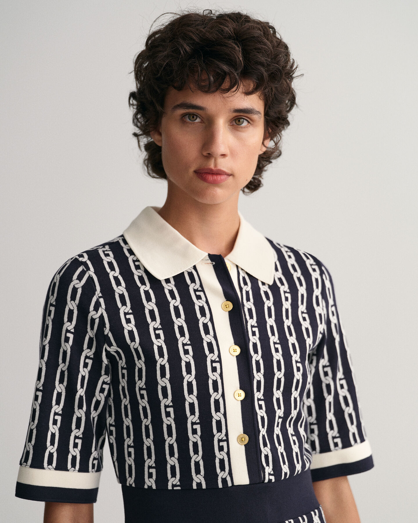 Abito a mezza manica e jacquard con catena