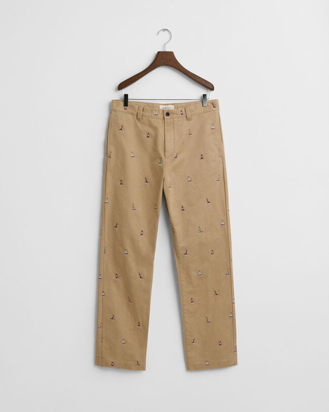 Pantaloni chino ricamati straight fit