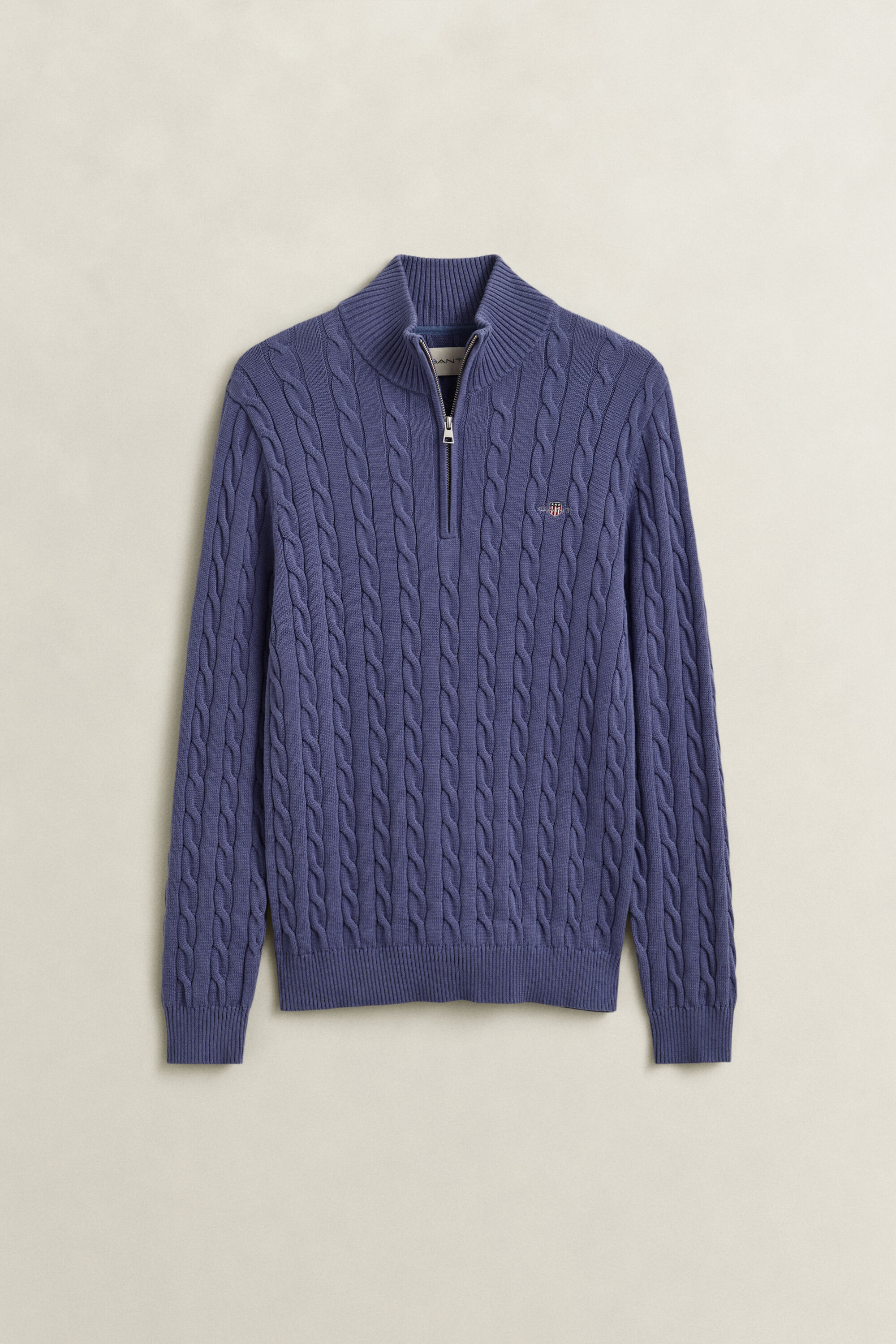 Maglia con zip corta in cotone a trecce