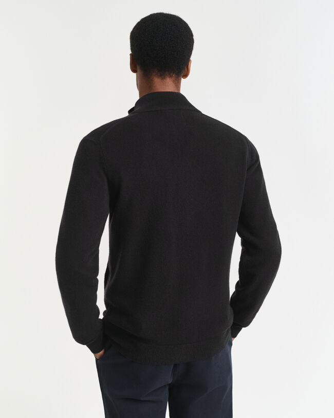 Cardigan con zip in finissima lana d’agnello