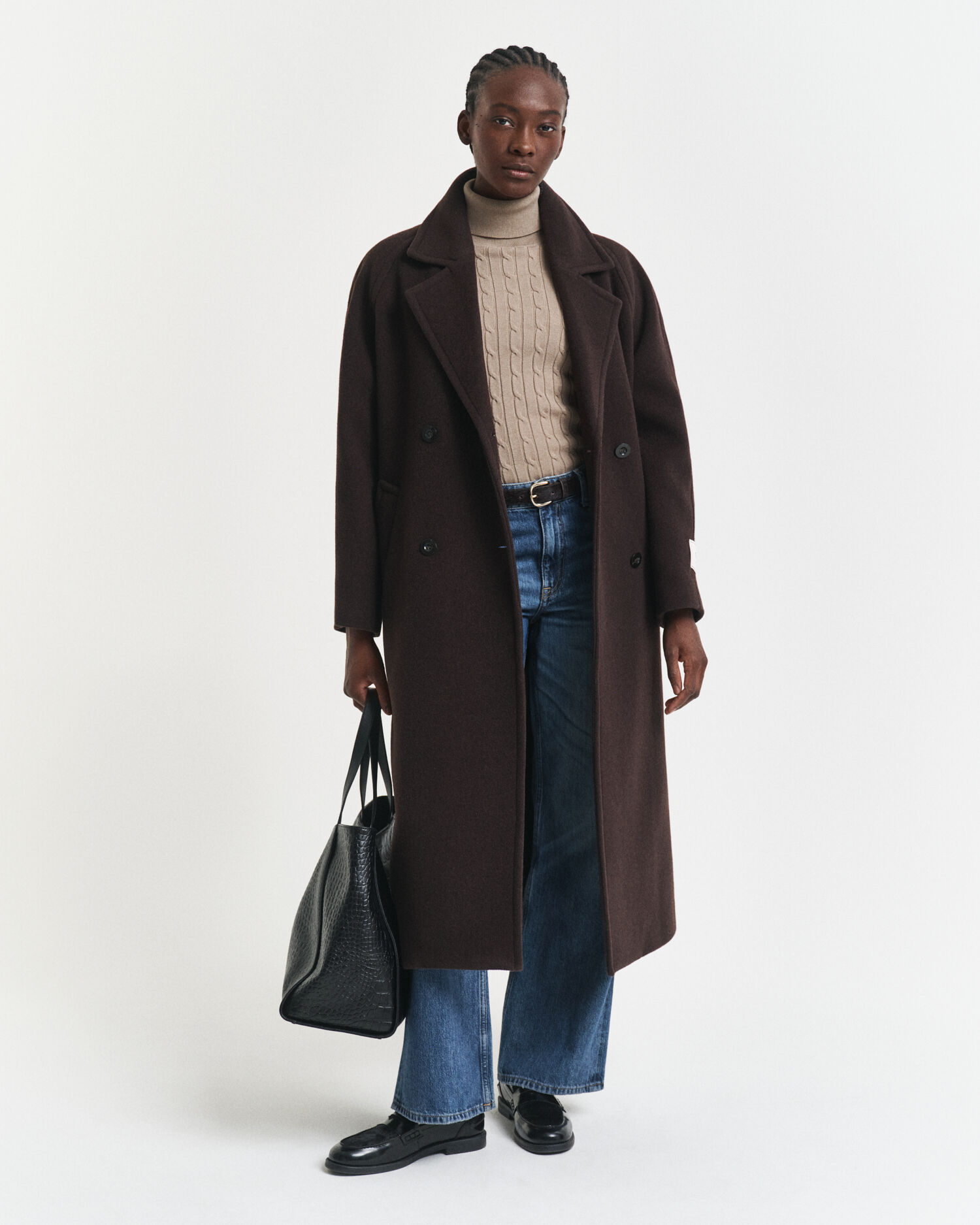 Maglia a collo alto in cotone elasticizzato a trecce