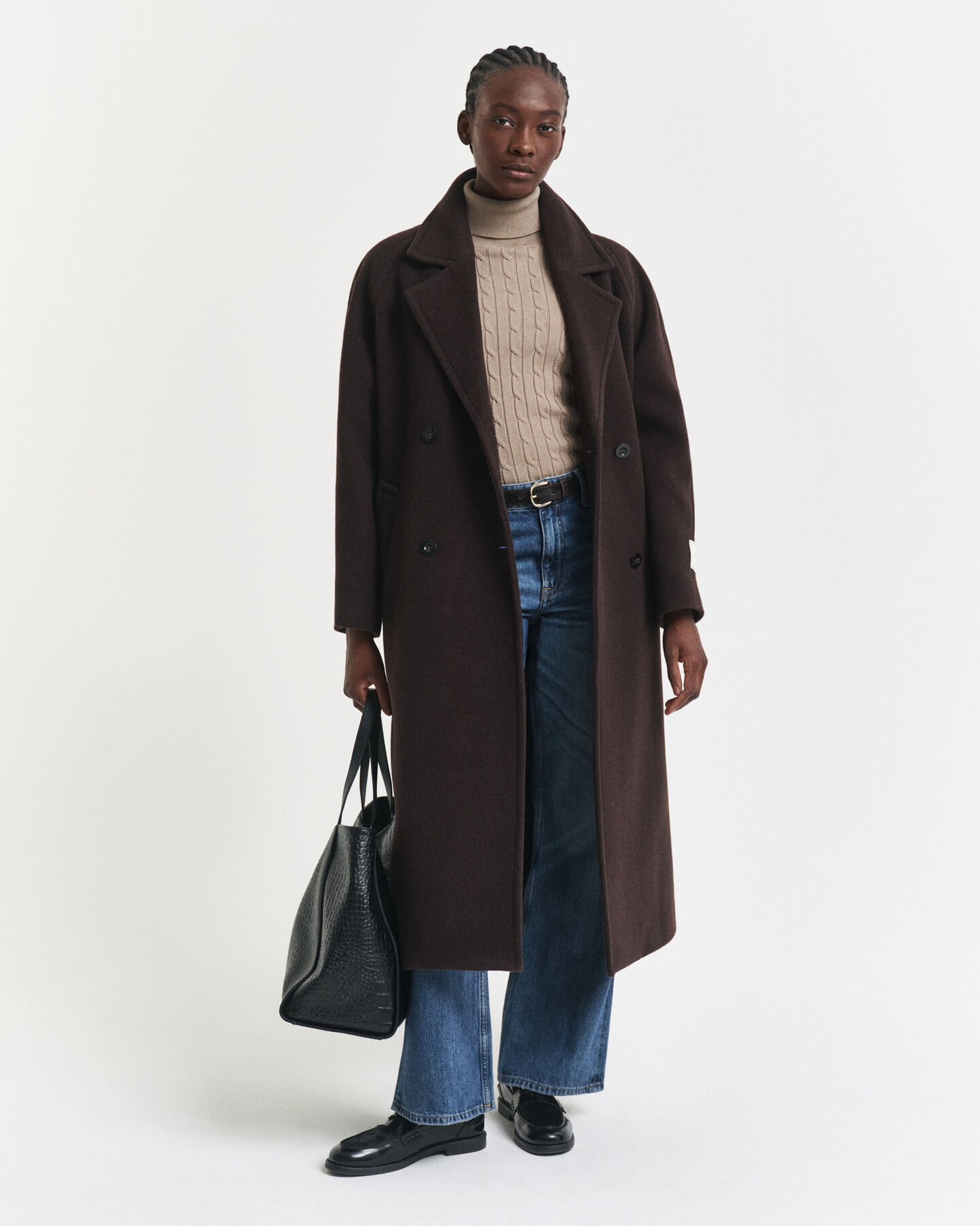 Maglia a collo alto in cotone elasticizzato a trecce