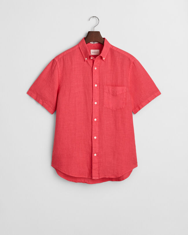 Camicia di lino tinto in capo maniche corte regular fit