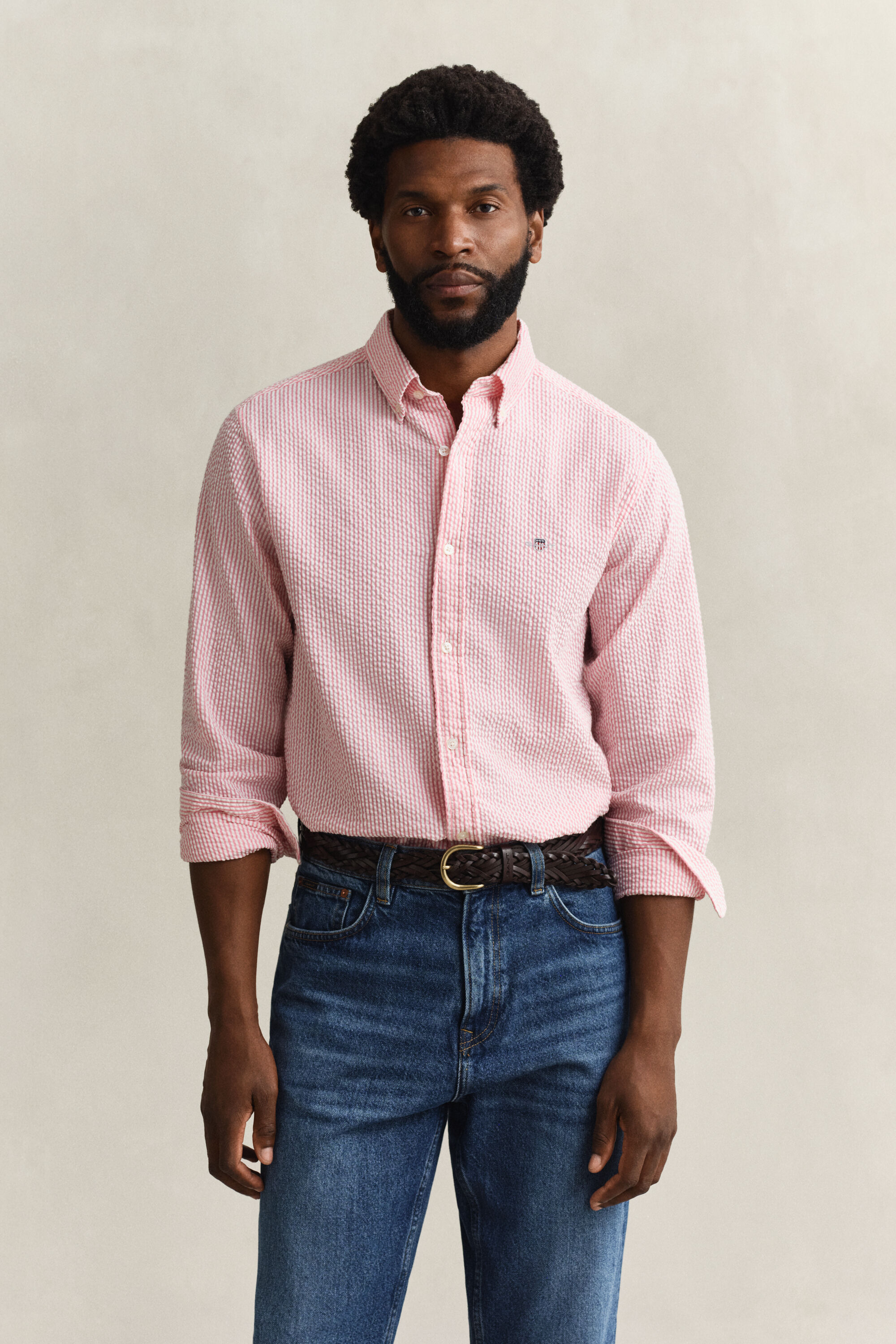 Camicia seersucker a righe regular fit