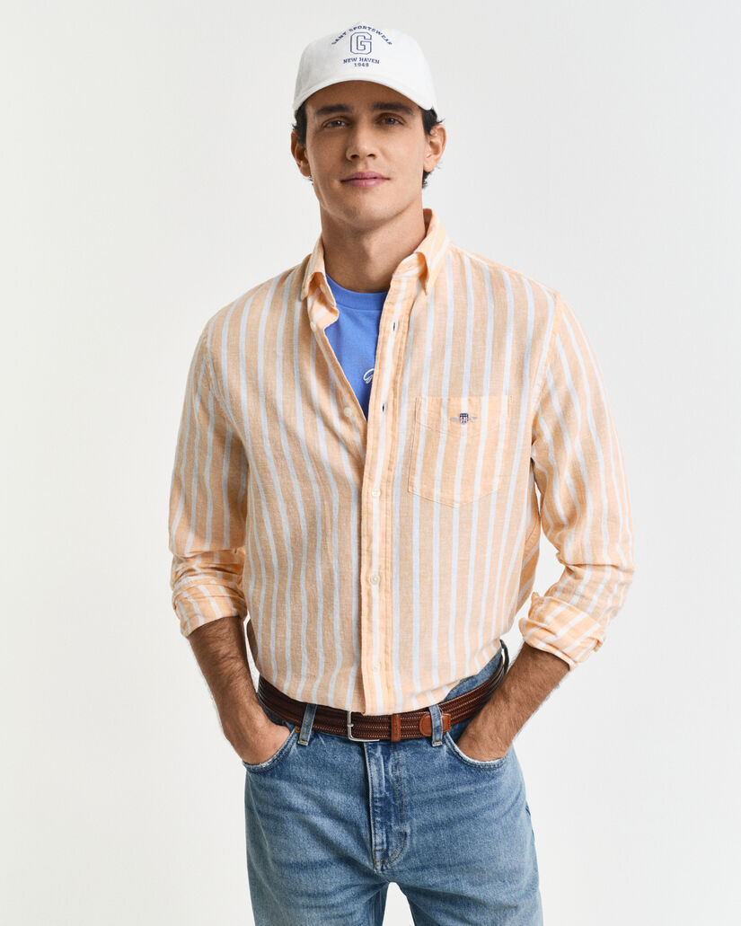 Camicia in misto cotone-lino a righe regular fit