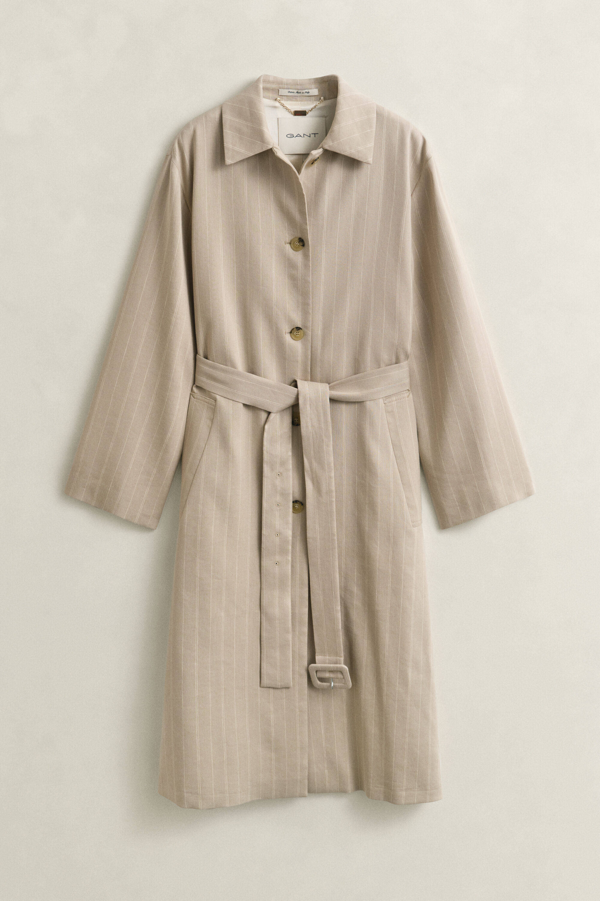 Cappotto gessato in misto lino