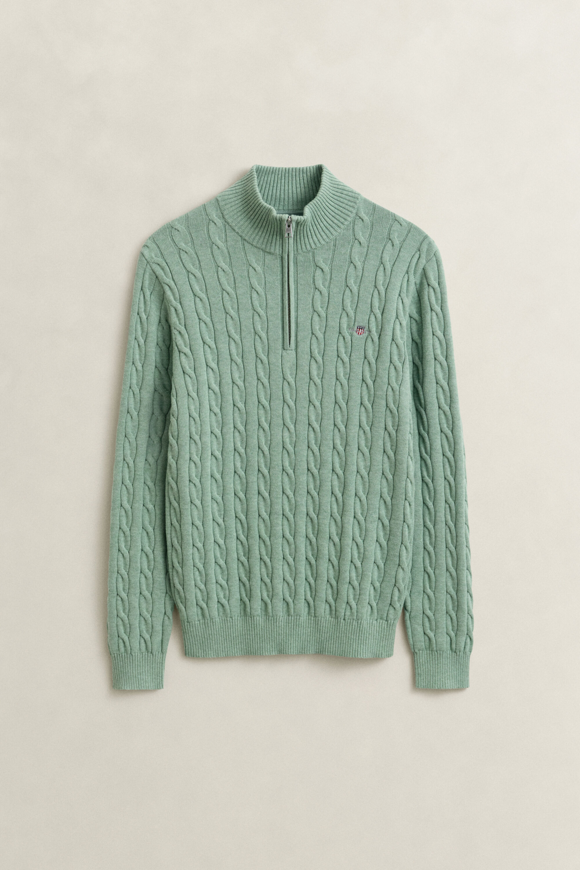 Maglia con zip corta in cotone a trecce