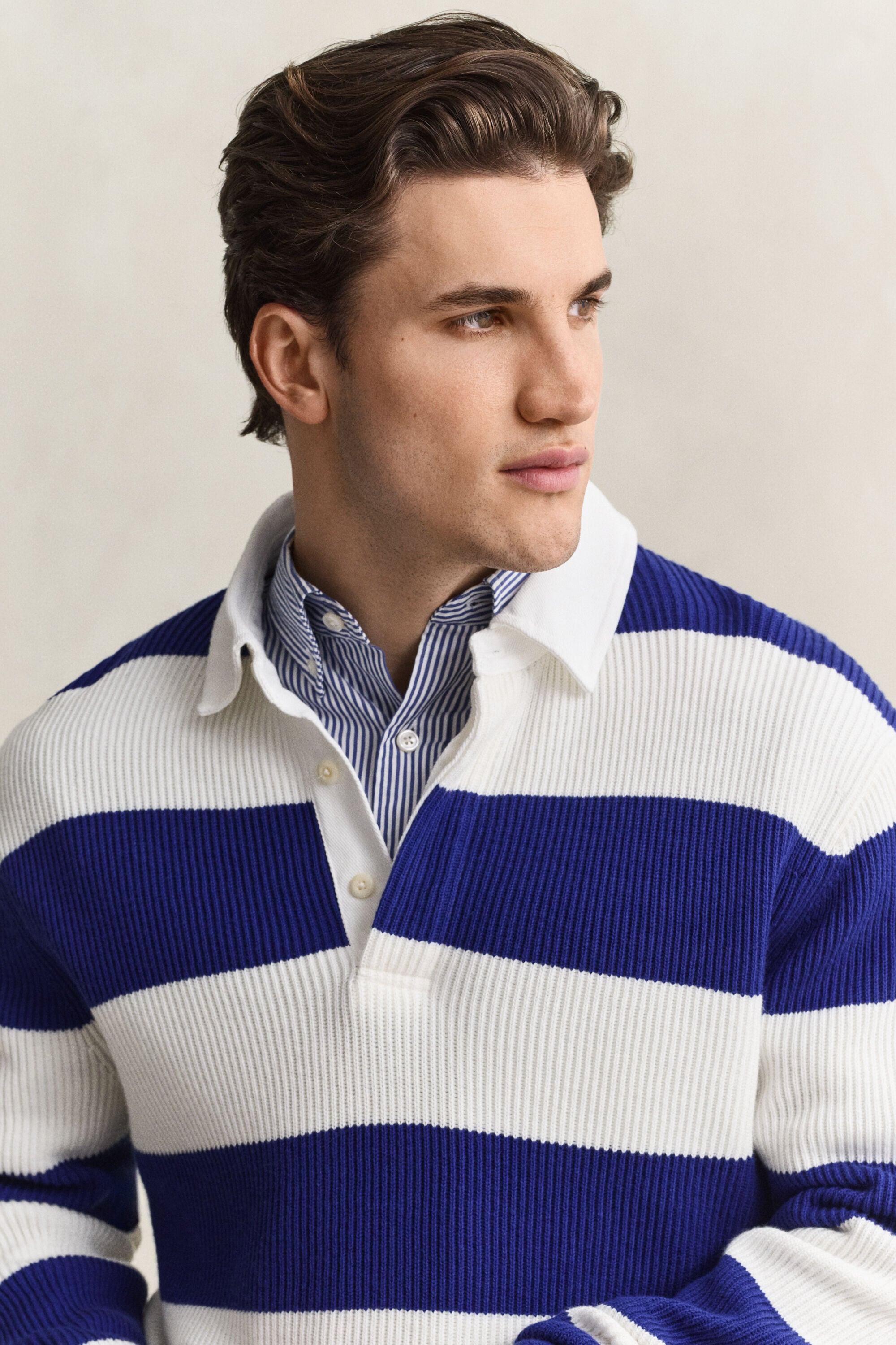 Rugger in cotone e lana merino a righe