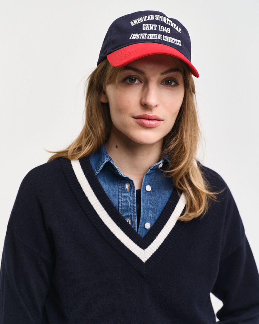 Maglia con scollo a V Contrast in finissima lana d’agnello