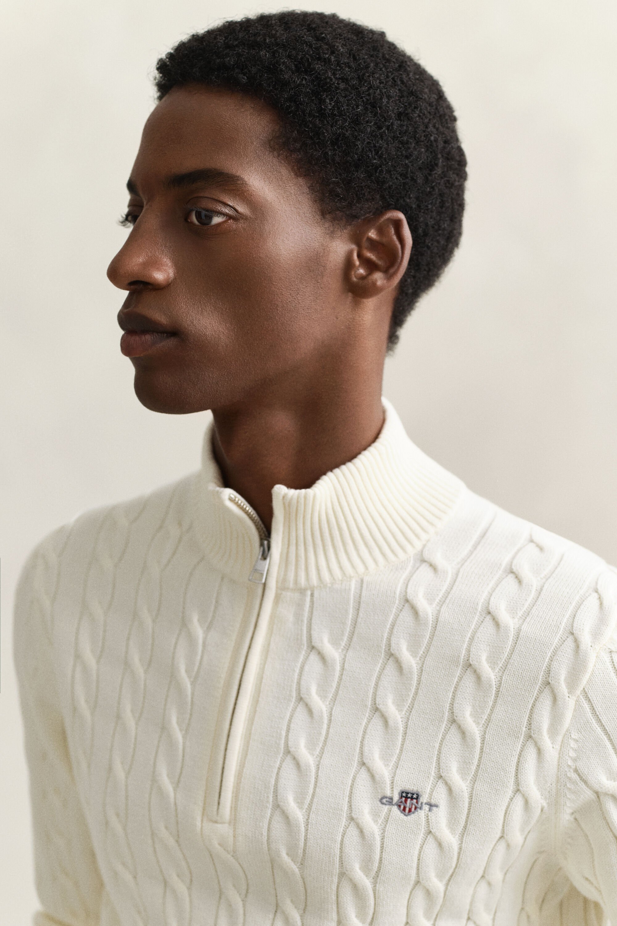 Maglia con zip corta in cotone a trecce