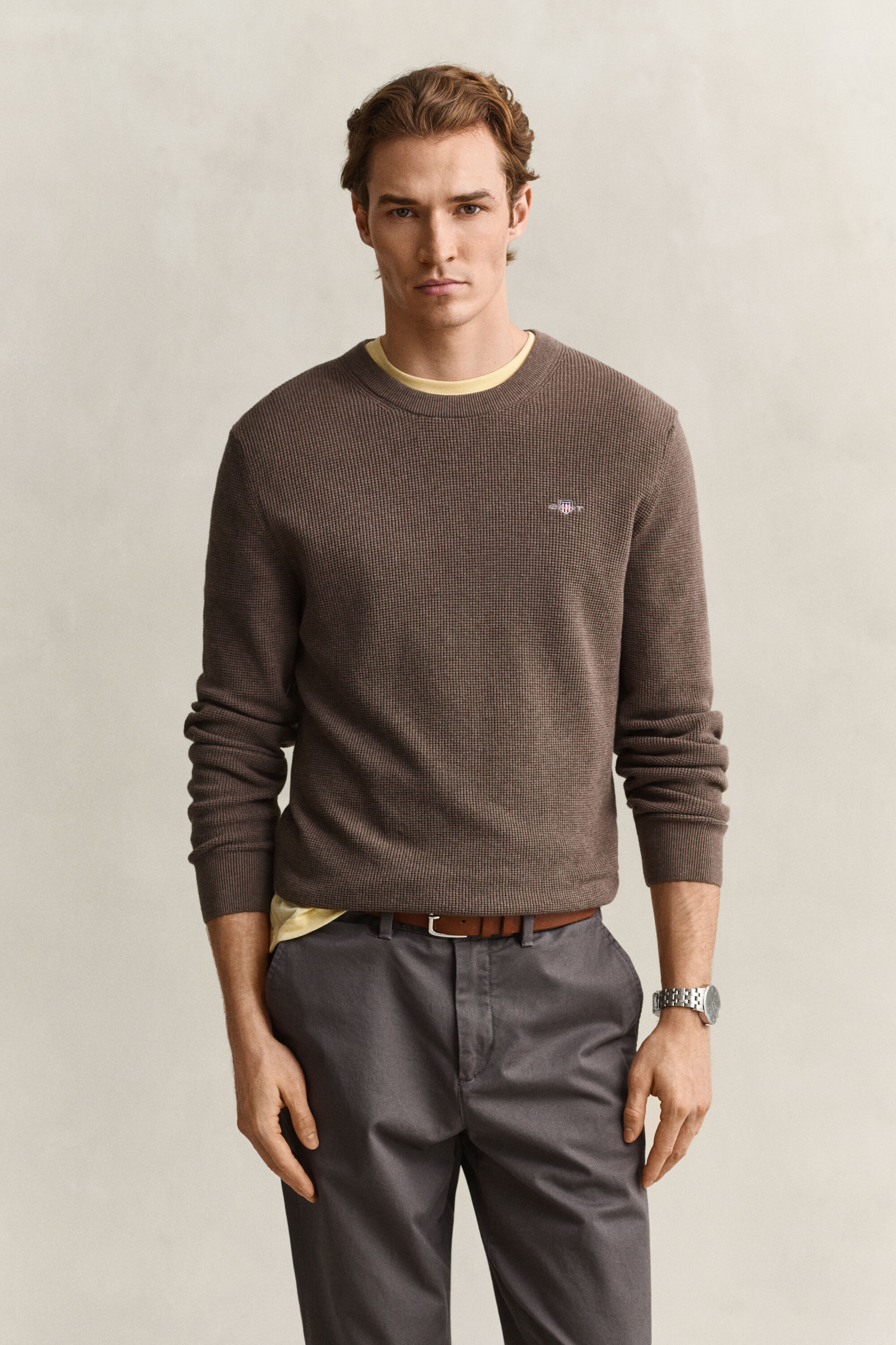 Maglia girocollo in cotone testurizzato