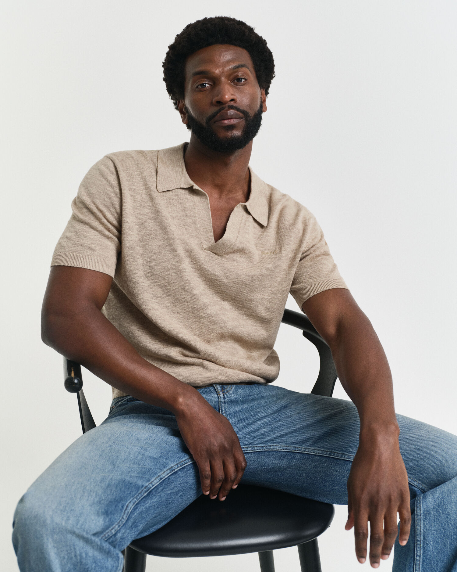 Polo a maniche corte in misto lino