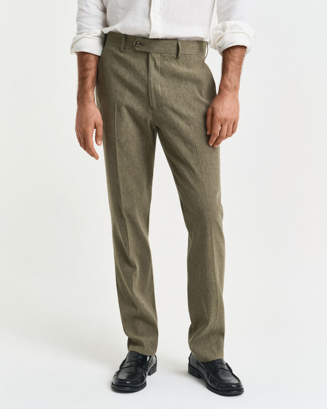 Pantaloni da abito in misto lino-cotone slim fit
