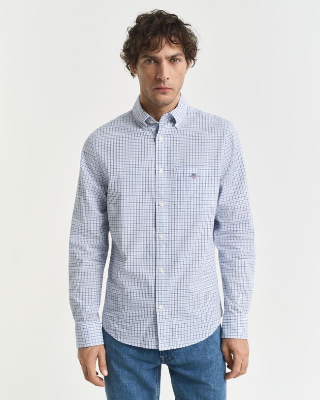 Classica camicia in popeline a micro quadri regular fit