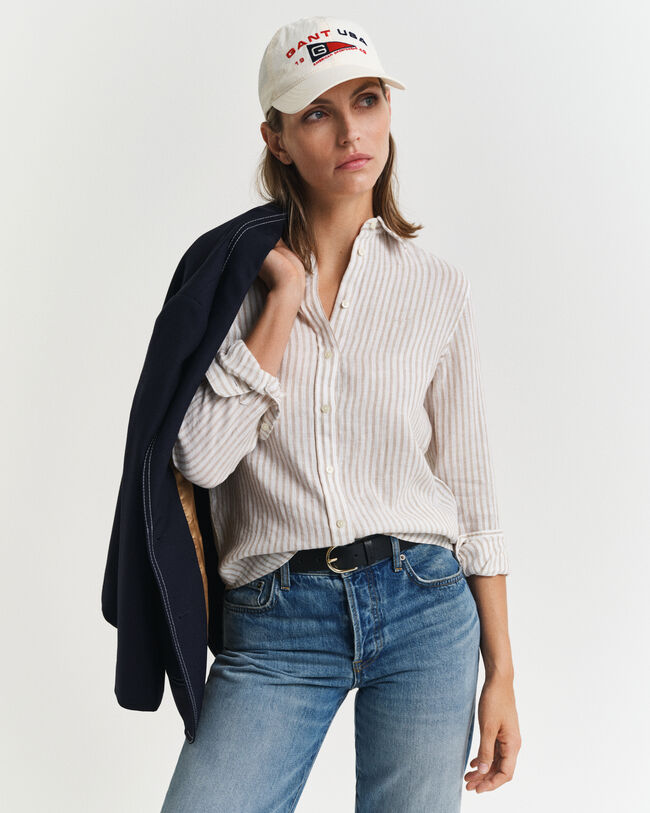 Camicia di lino a righe regular fit
