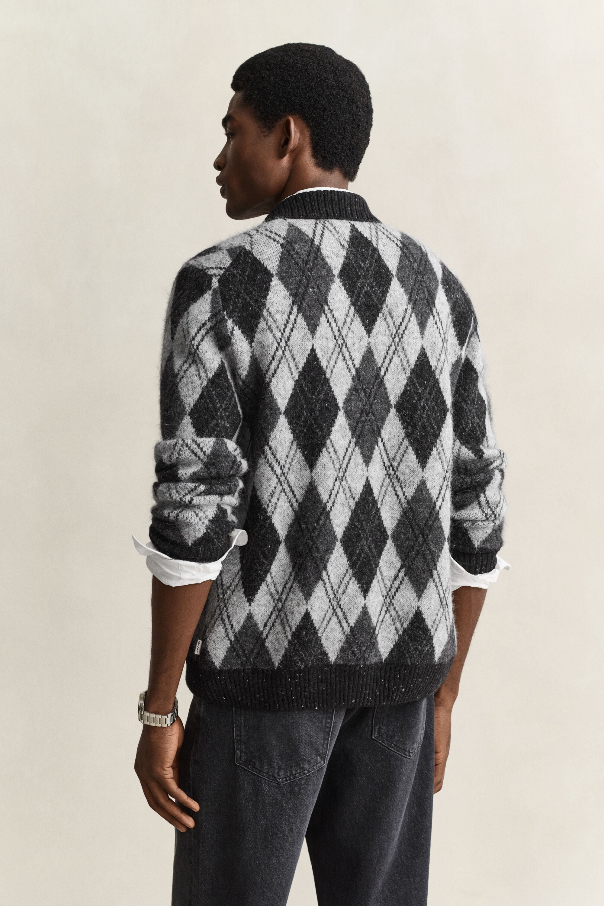 Cardigan stile polo a rombi in misto lana d'alpaca
