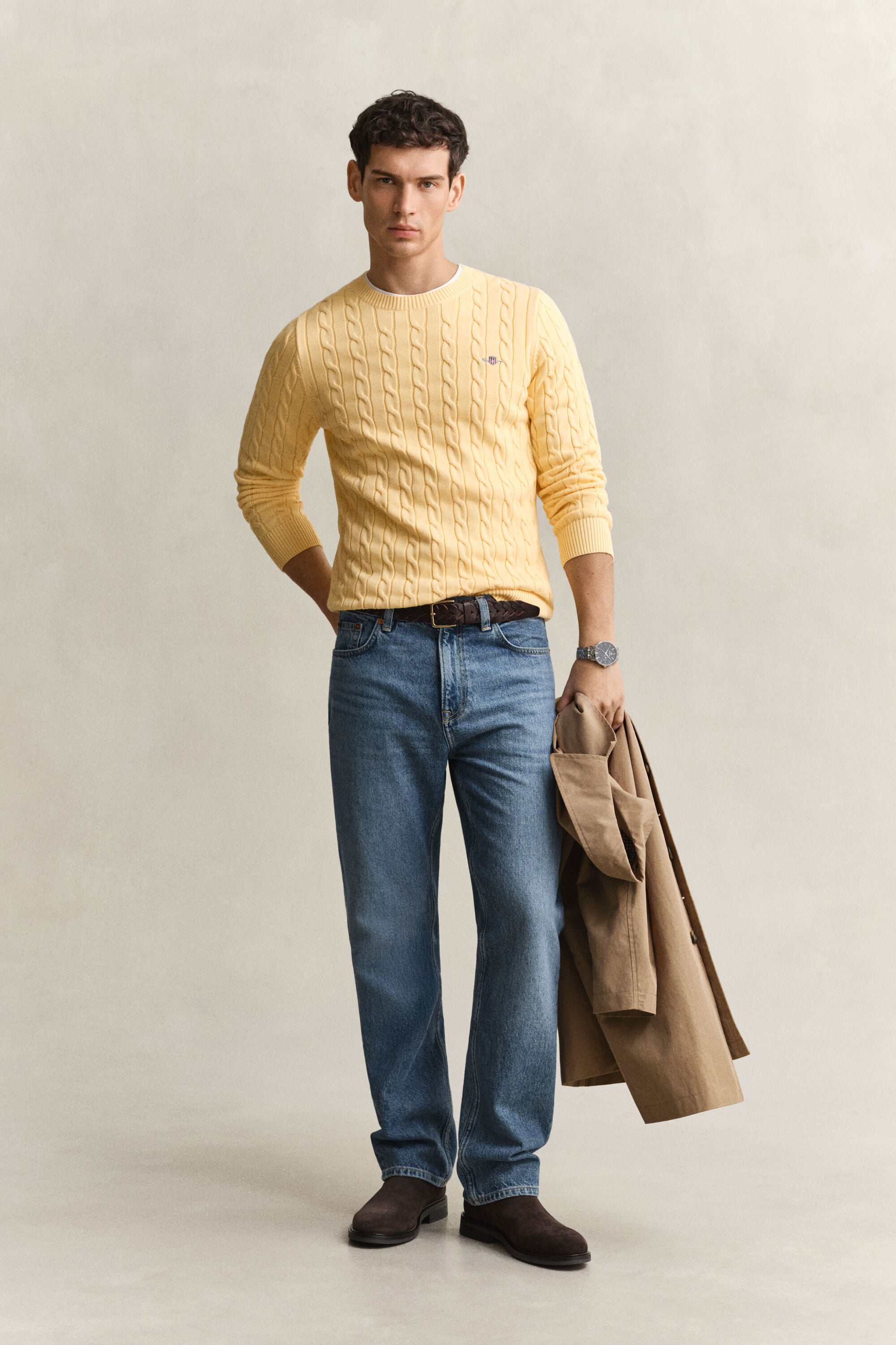 Maglia girocollo in cotone a trecce