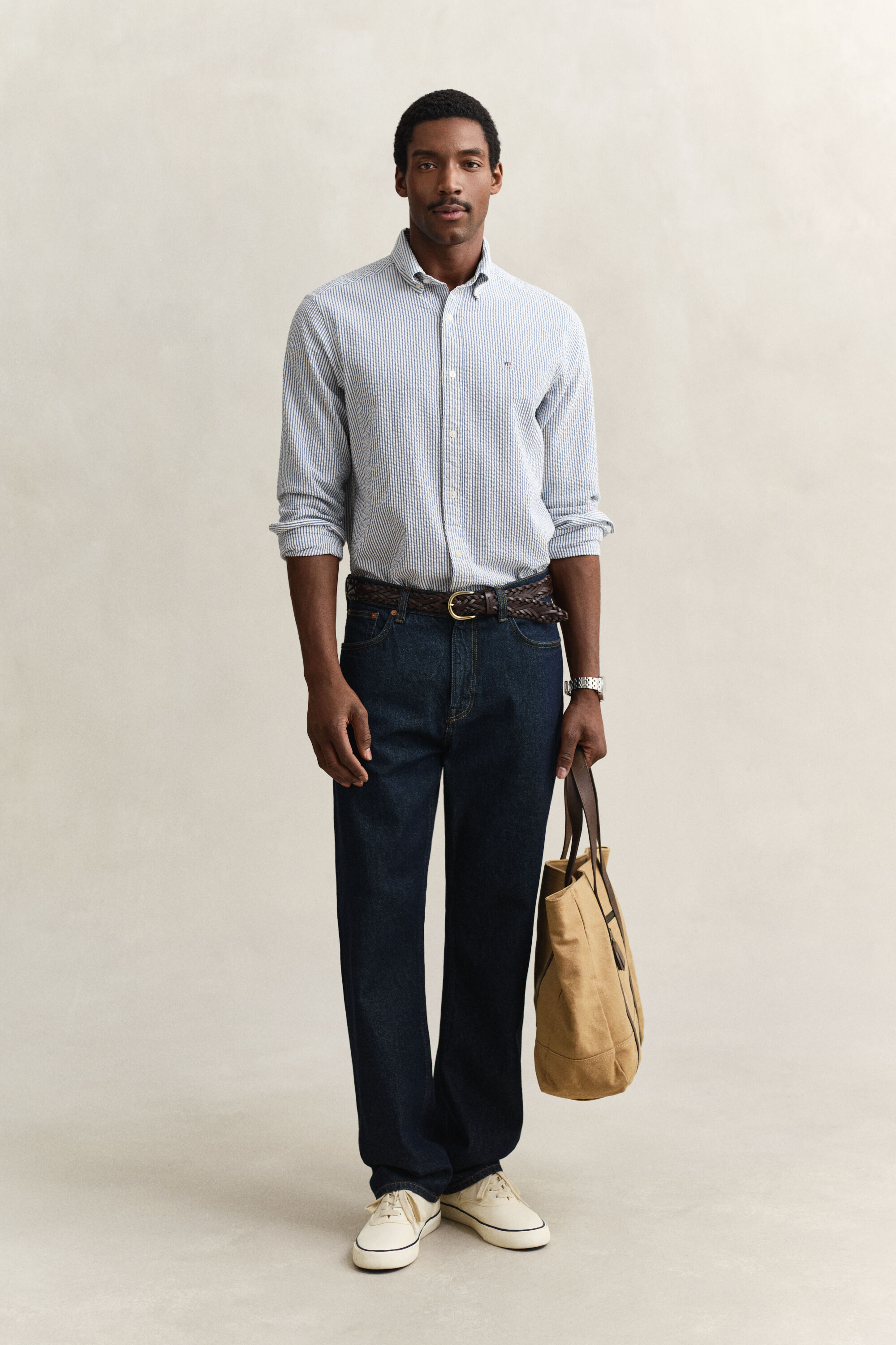 Camicia seersucker a righe regular fit