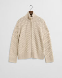 Cardigan con zip lavorato a trecce