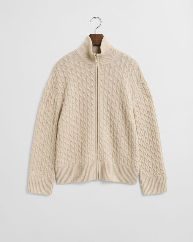 Cardigan con zip lavorato a trecce