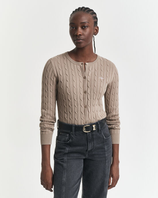 Cardigan in maglia di cotone elasticizzato a trecce