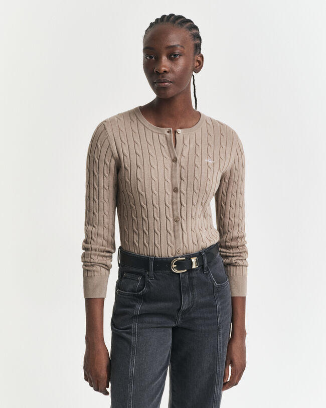 Cardigan in maglia di cotone elasticizzato a trecce